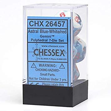 Dice: Chessex - Gemini - Poly Set (x7) - Astral Blue-White/Red