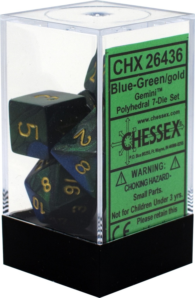 Dice: Chessex - Gemini - Poly Set (x7) - Blue-Green/Gold