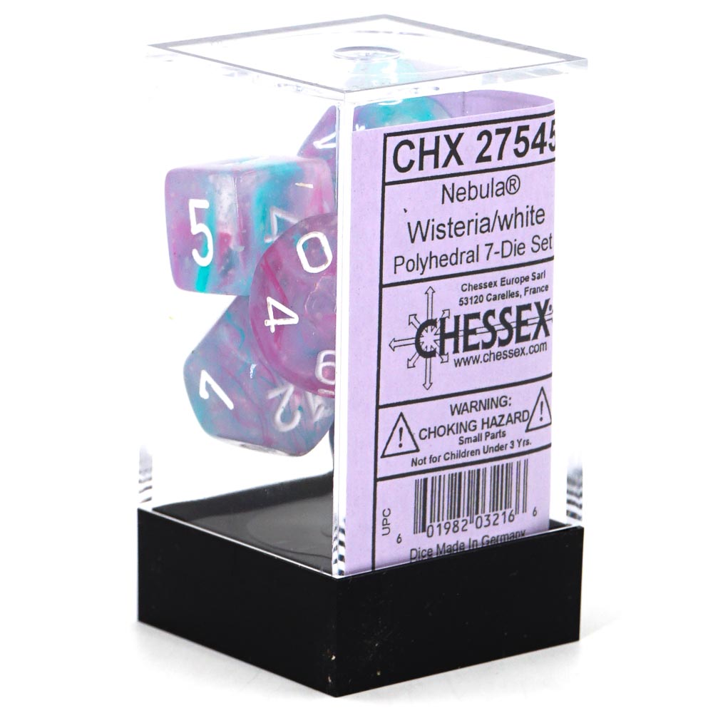 Dice: Chessex - Nebula, Luminary - Poly Set (x7) - Wisteria/White