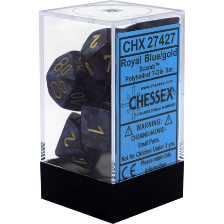 Dice: Chessex - Scarab - Poly Set (x7) - Royal Blue/Gold