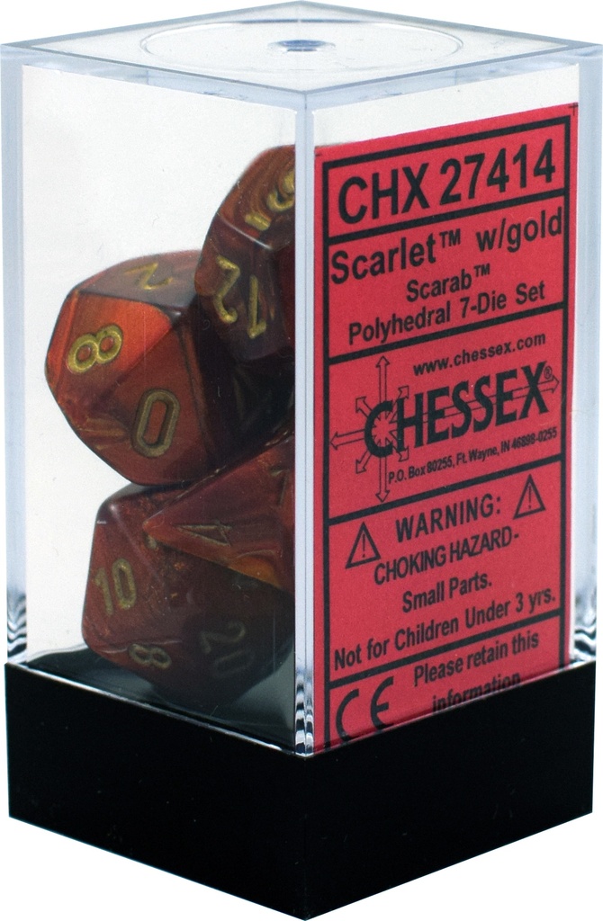 Dice: Chessex - Scarab - Poly Set (x7) - Scarlet/Gold