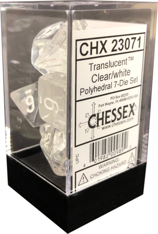 Dice: Chessex - Translucent - Poly Set (x7) - Clear/White