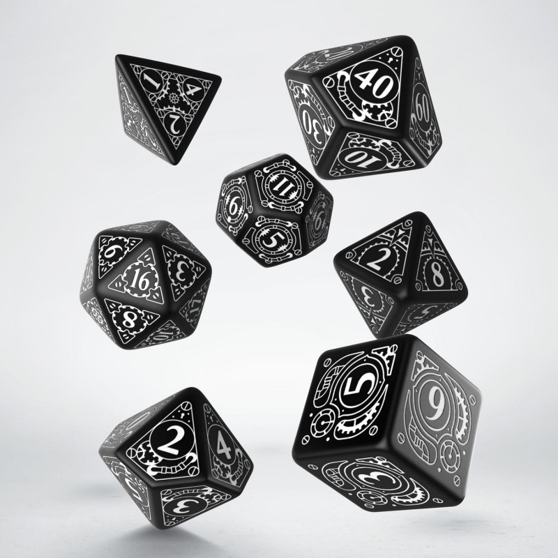 Dice: Q-Workshop - Steampunk - Poly Set (x7) - Black/White