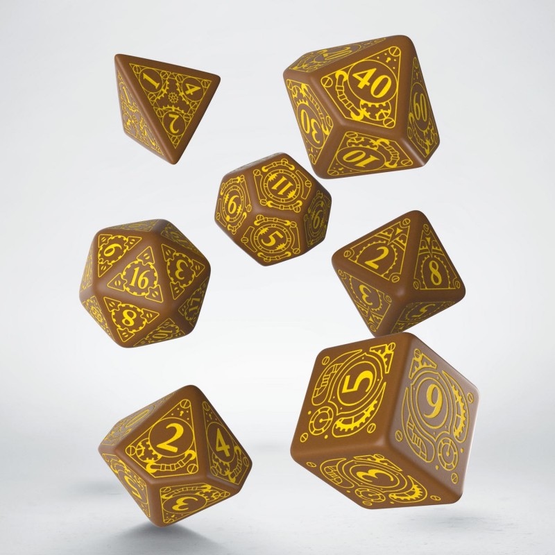 Dice: Q-Workshop - Steampunk - Poly Set (x7) - Brown/Yellow