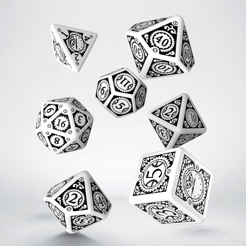 Dice: Q-Workshop - Steampunk - Poly Set (x7) - White/Black