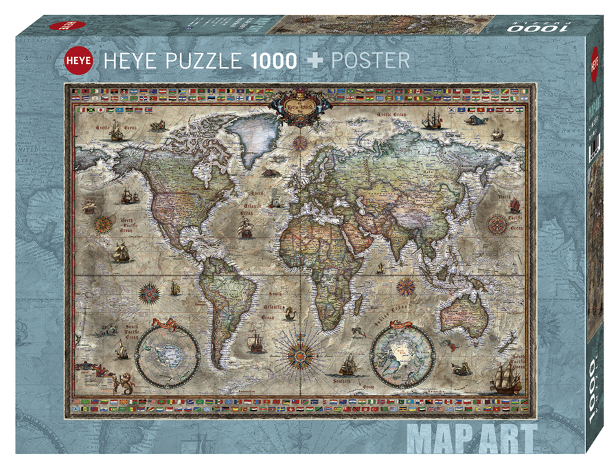 Jigsaw Puzzle: HEYE - Map Art: Retro World (1000 Pieces)