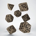 Dice: Q-Workshop - Forest - Poly Set, 3D (x7) - Beige/Black